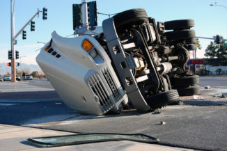 Truck on its side after an accident