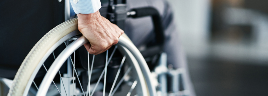 injured person in wheelchair
