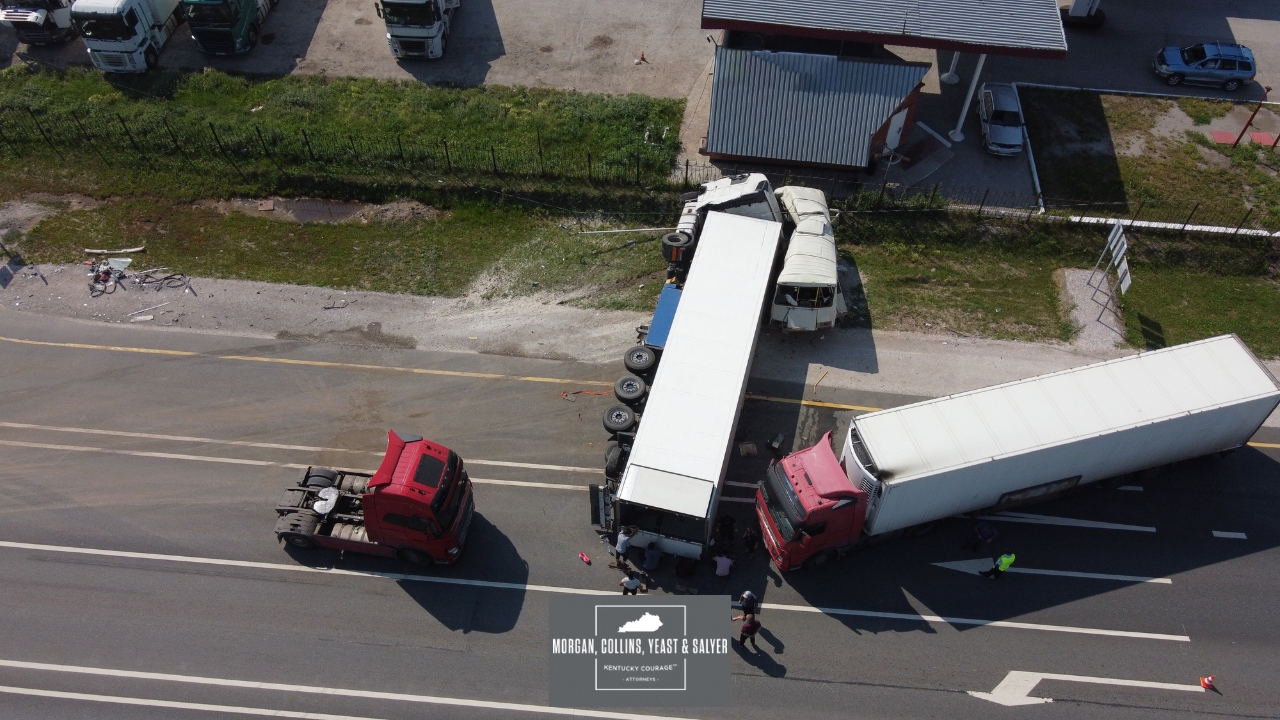 two trucks in a collision on the road