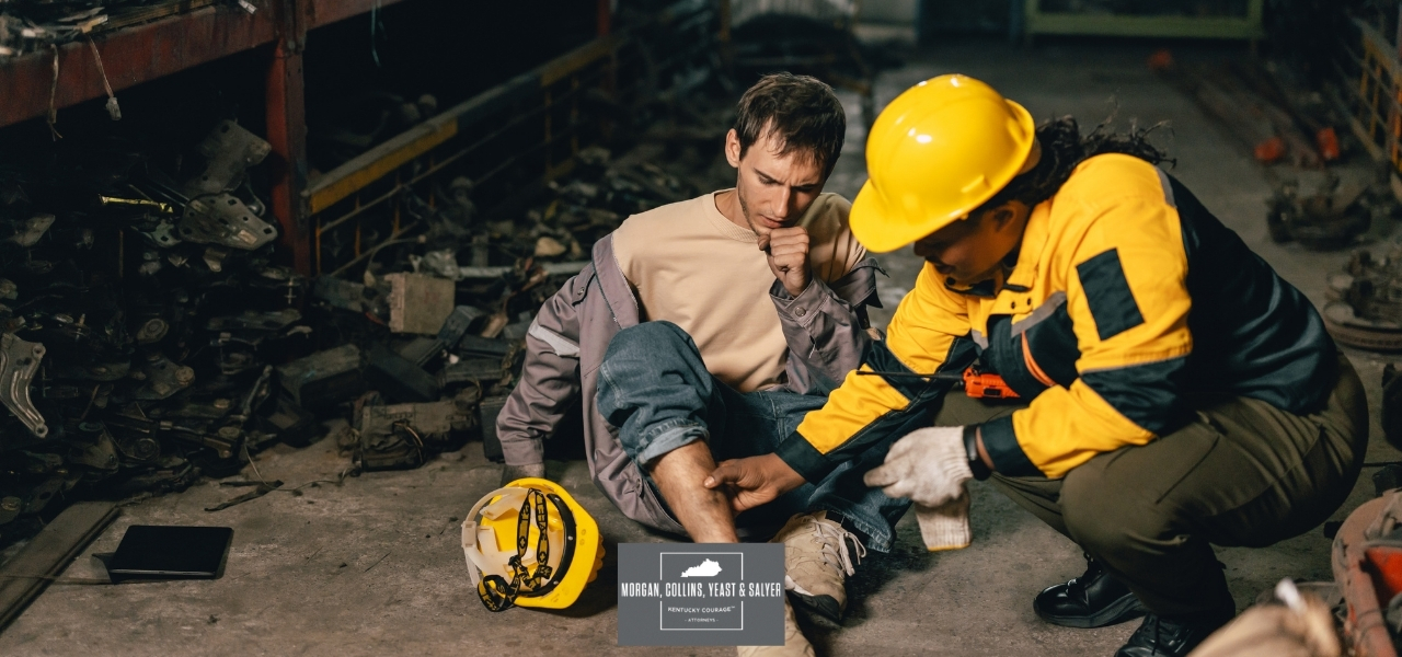 an injured construction worker being helped on site